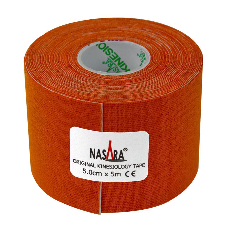 Banda kinesiologica Nasara, Impermeabil, Bumbac/Elastan, Fara latex, 5 cm x 5 m, Portocaliu