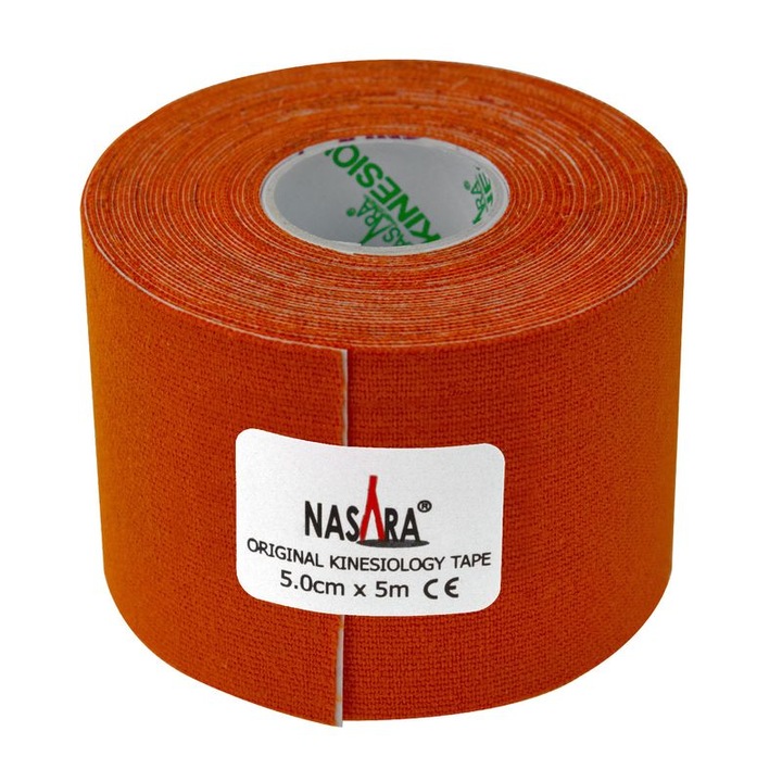 Banda kinesiologica Nasara, Impermeabil, Bumbac/Elastan, Fara latex, 5 cm x 5 m, Portocaliu