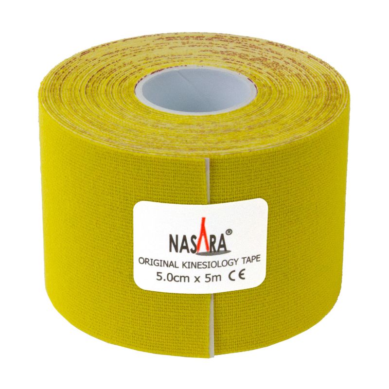 Banda kinesiologica Nasara, Impermeabil, Bumbac/Elastan, Fara latex, 5 cm x 5 m, Galben