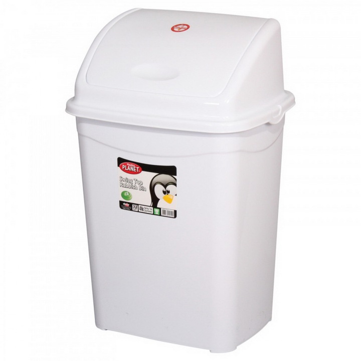 Кошче за боклук с капак, пластмасово, луксозно бяло, 9 литра