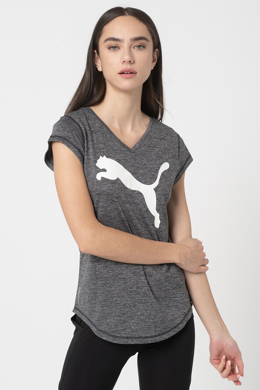 Puma, Tricou cu tehnologie dryCELL pentru antrenament Favorite Heather Cat, Gri inchis melange