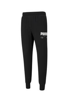 Puma, Pantaloni sport conici cu imprimeu logo Rebel, Negru Puma, Pantaloni sport conici cu imprimeu logo Rebel, Negru