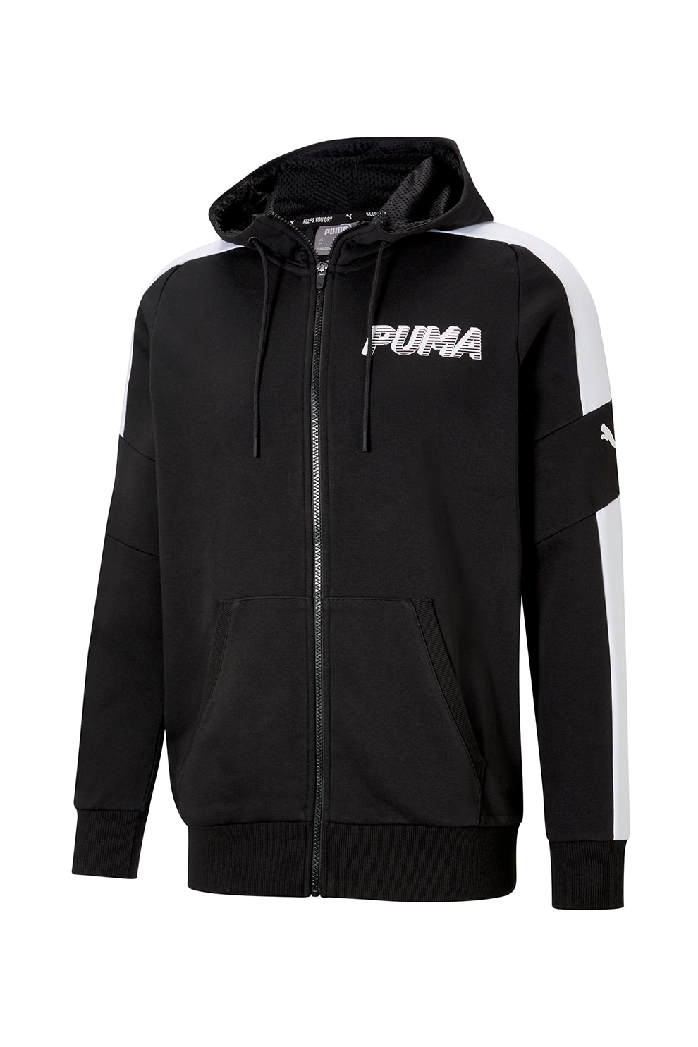 Puma, Hanorac cu fermoar si insertii contrastante FZ, Negru/Alb