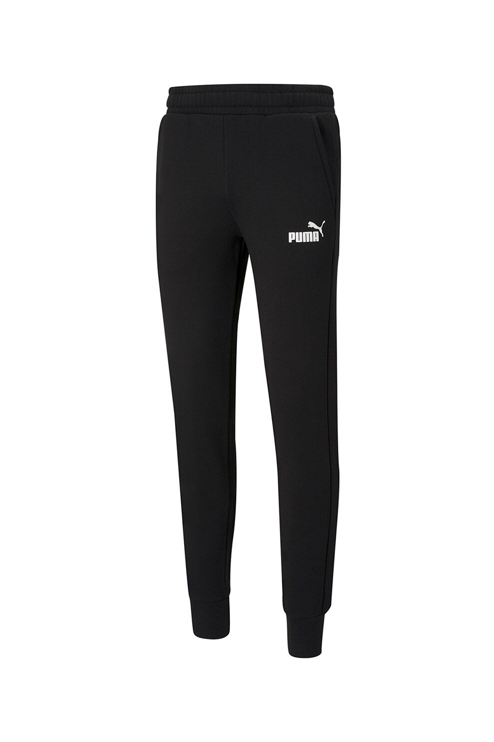 Puma, Pantaloni sport slim fit cu imprimeu logo Essentials, Negru