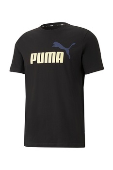 Puma, Tricou cu imprimeu logo si decolteu la baza gatului Essentials +2 Colour, Negru