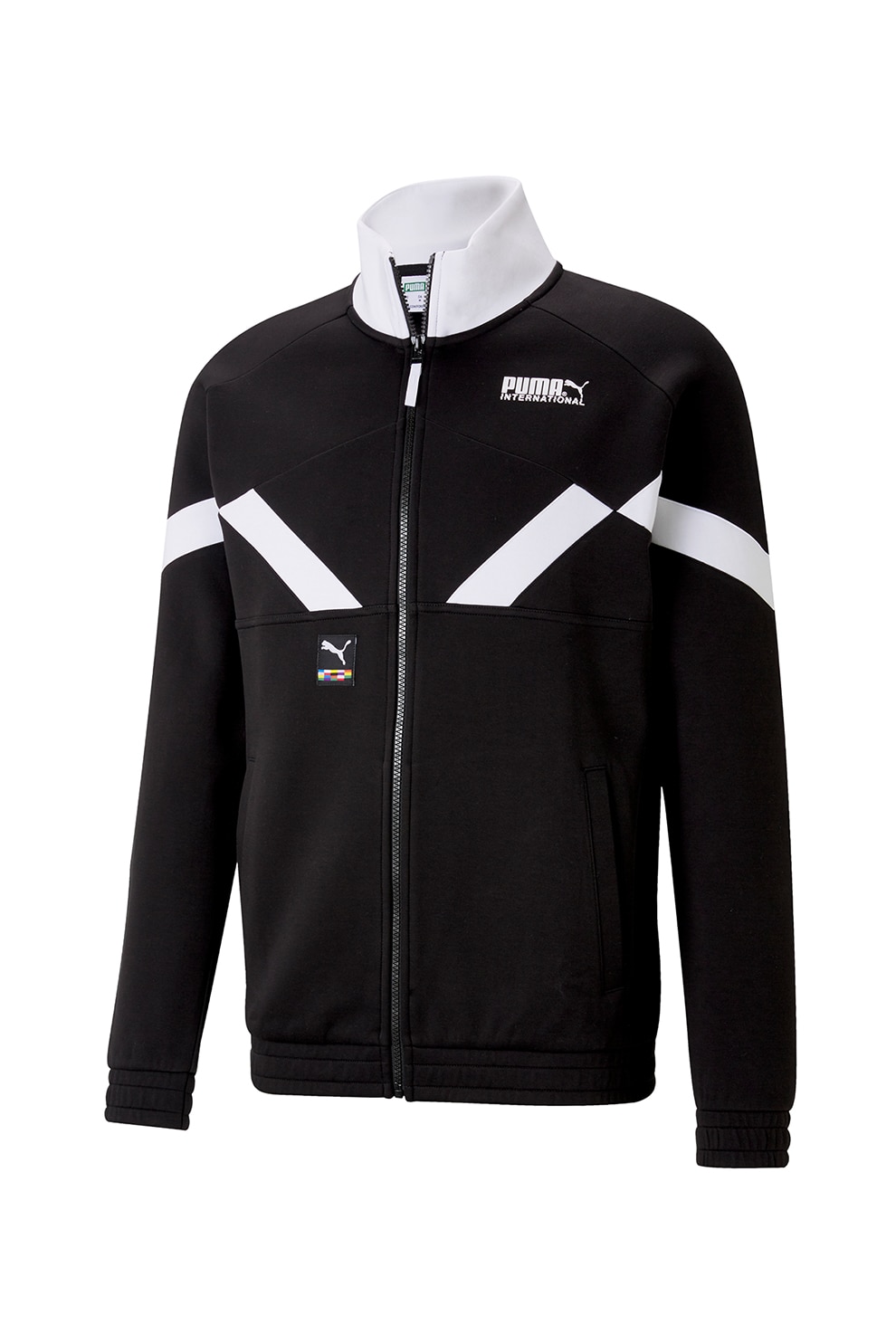 Puma, Bluza sport cu fermoar si logo, Negru/Alb, M