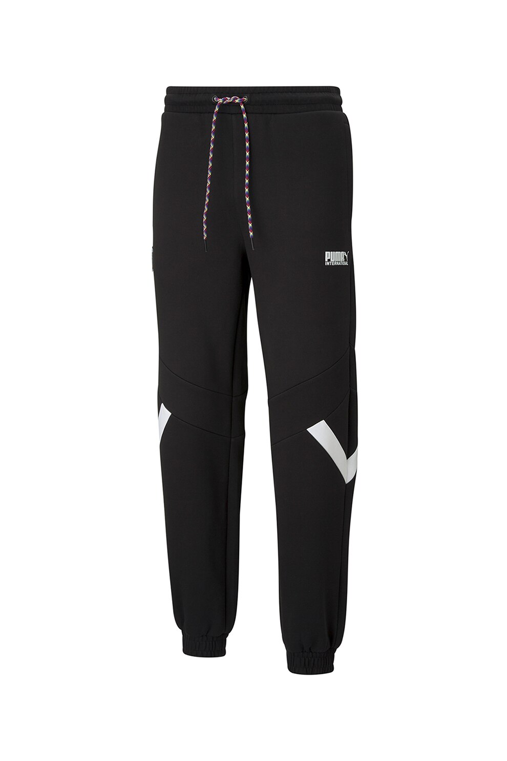 Puma, Pantaloni sport cu snur si logo, Negru/Alb