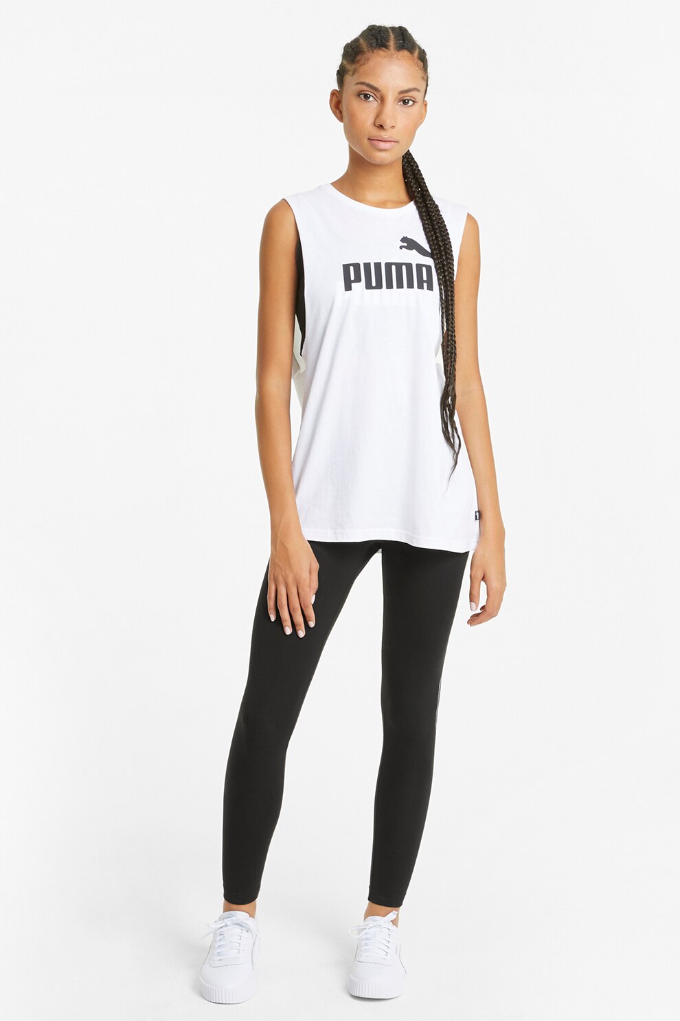 Puma, Colanti cu talie inalta si banda lata in talie Rebel, Negru/Alb