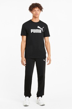 Puma, Tricou de bumbac cu imprimeu logo Essential, Negru/Alb