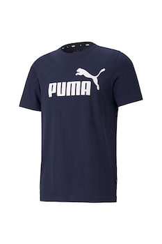 Puma, Tricou de bumbac cu imprimeu logo Essential, Bleumarin/Alb