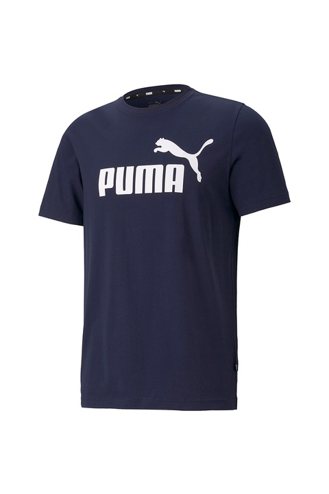 Puma, Tricou de bumbac cu imprimeu logo Essential, Alb/Bleumarin