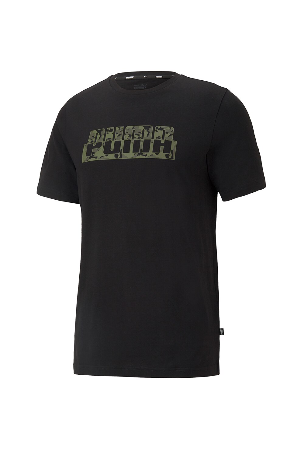 Puma, Tricou cu imprimeu logo Core Camo, Negru/Verde feriga