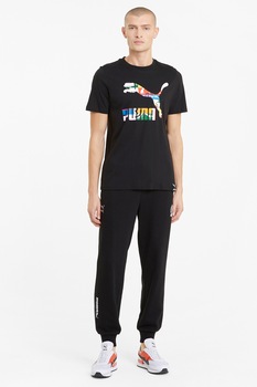 Puma, Tricou cu decolteu la baza gatului si imprimeu, Negru/Verde/Rosu Puma, Tricou cu decolteu la baza gatului si imprimeu, Negru/Verde/Rosu