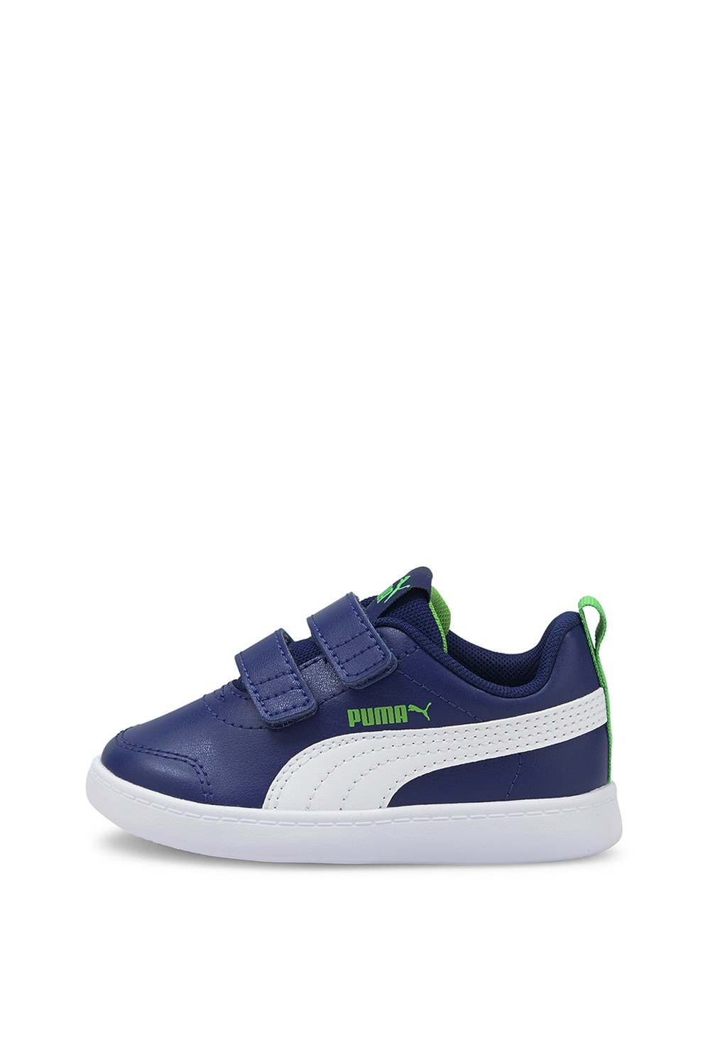 Puma, Pantofi sport de piele ecologica cu velcro Courtflex v2, Albastru inchis/Verde/Alb, 4