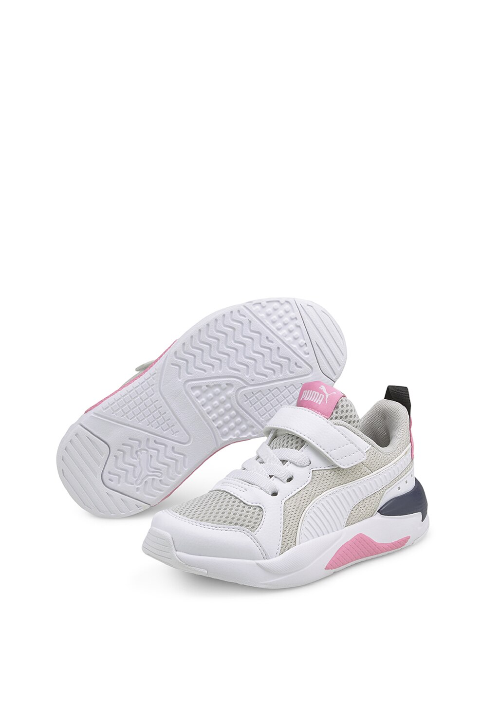 Puma, Pantofi sport cu velcro X-Ray, Alb optic/Grej/Roz, 28.5 EU