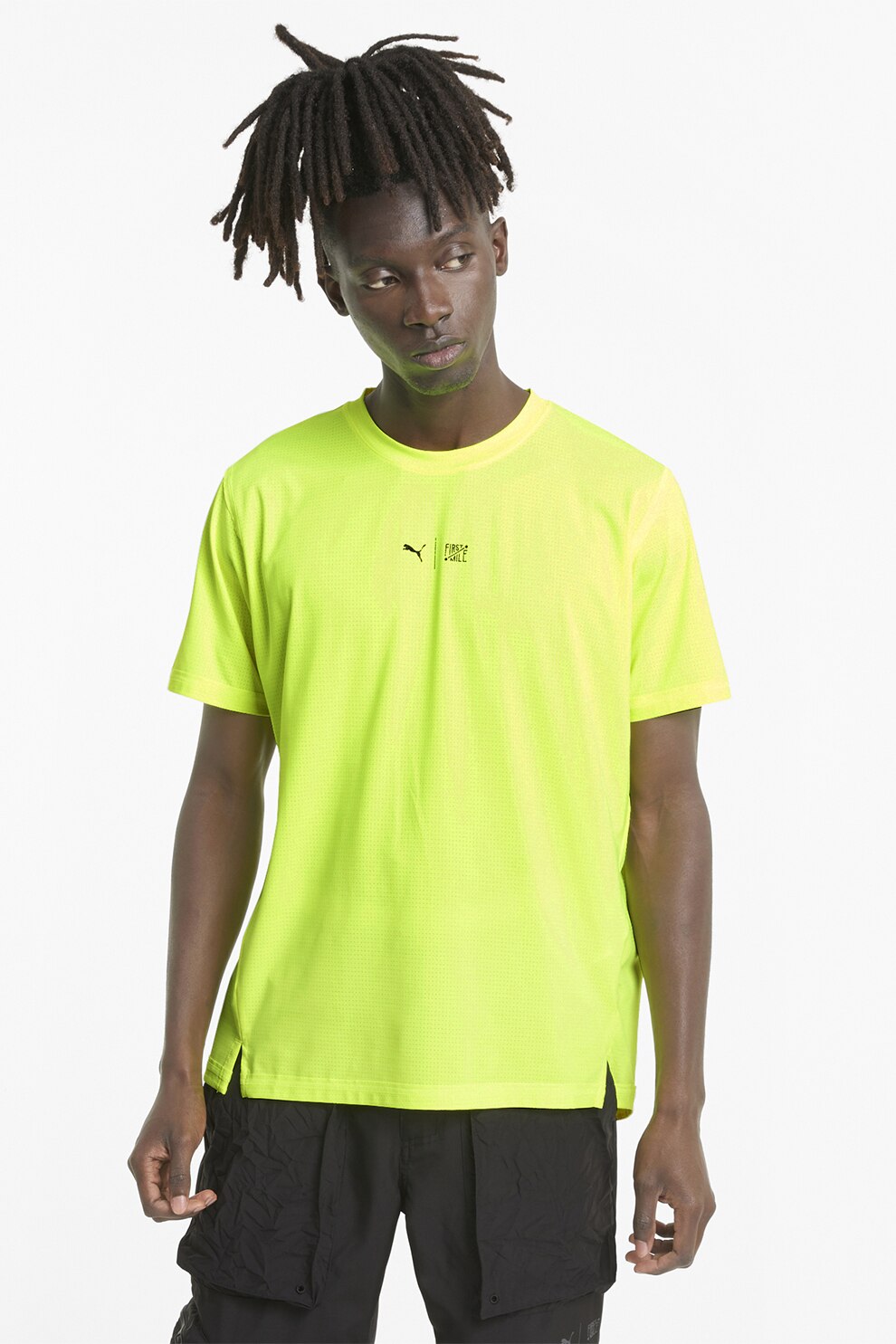 Puma, Tricou cu slituri laterale pentru antrenament First Mile, Galben neon