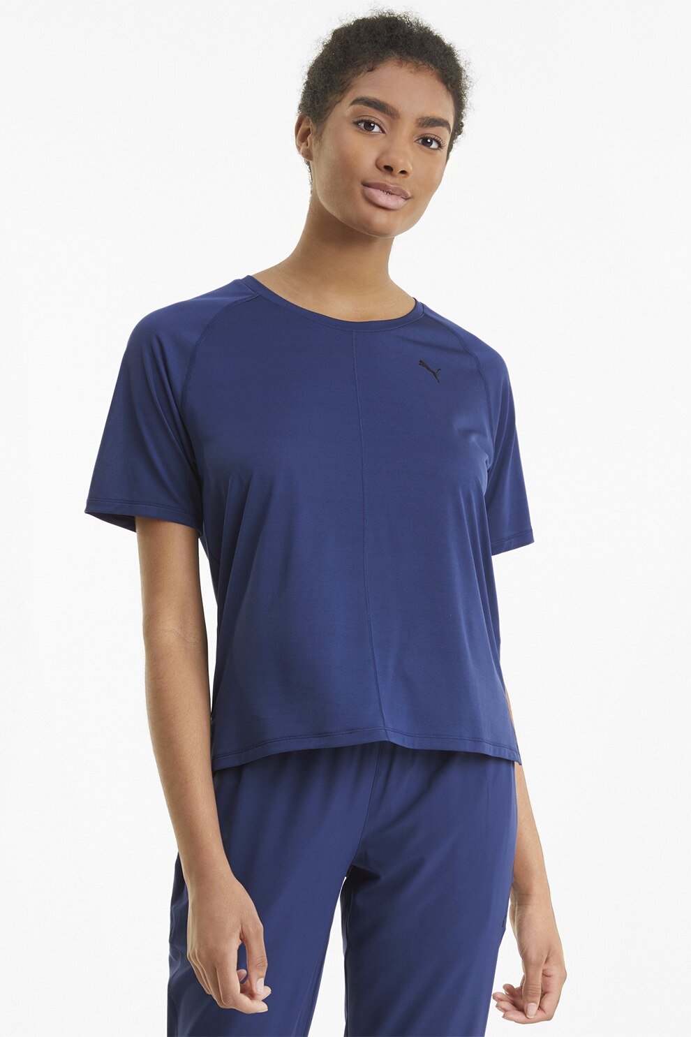 Puma, Tricou lejer cu maneci raglan, pentru yoga Studio Graphene, Albastru inchis