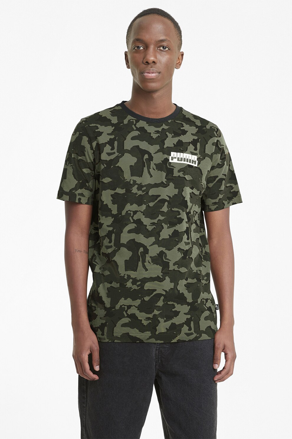 Puma, Tricou cu model camuflaj Core Camo, Verde forest/verde feriga