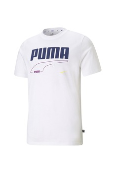 Puma, Tricou regular fit cu imprimeu logo Rebel, Alb/Bleumarin