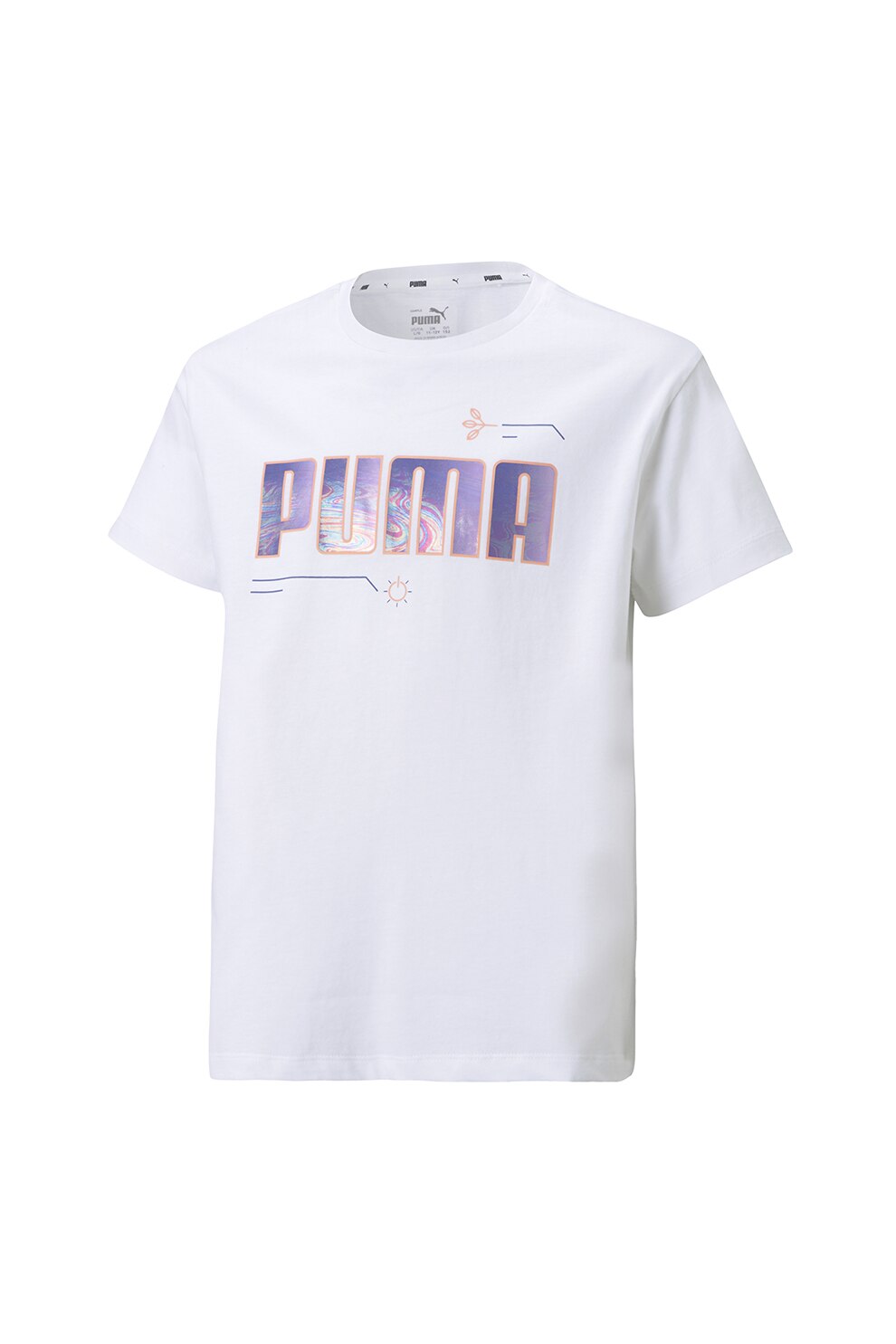 Puma, Tricou de bumbac cu imprimeu logo Alpha, Alb/Violet prafuit/Roz piersica