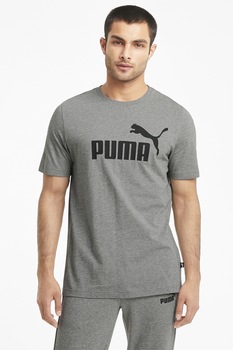 Puma, Tricou de bumbac cu imprimeu logo Essential, Gri inchis/ Negru Puma, Tricou de bumbac cu imprimeu logo Essential, Gri inchis/ Negru