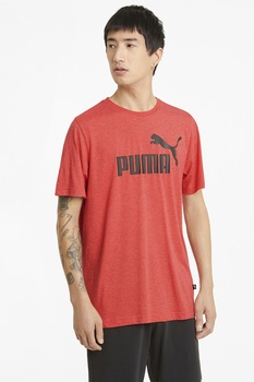 Puma, Tricou cu decolteu la baza gatului si imprimeu logo Essentials, Corai/Negru