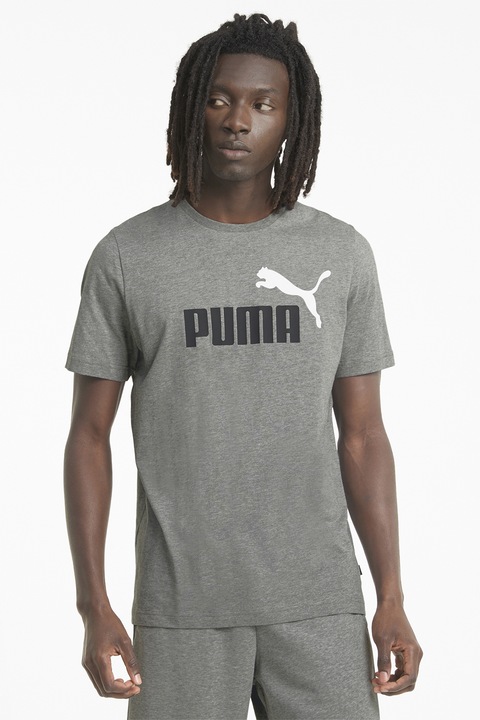Puma, Памучна тениска Essentials+ 2 с лого, Бял/Tъмносив/Черен