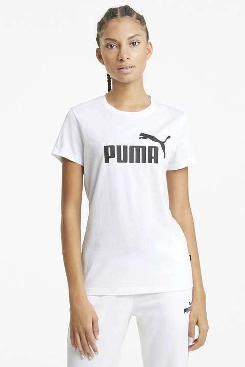 Puma, Tricou cu imprimeu logo ESS, Alb/Negru