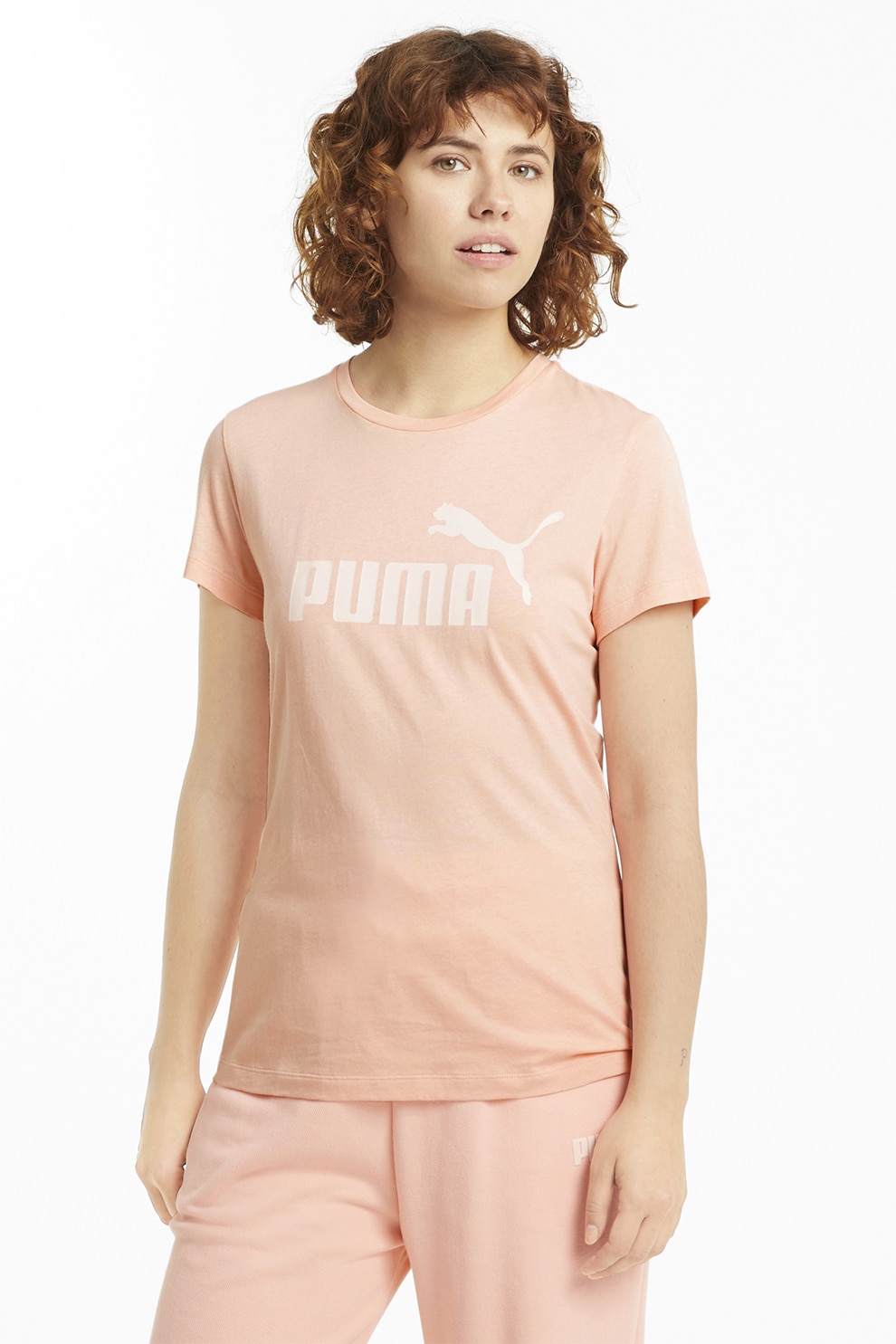 Puma, Tricou din bumbac cu logo Essentials, Piersica