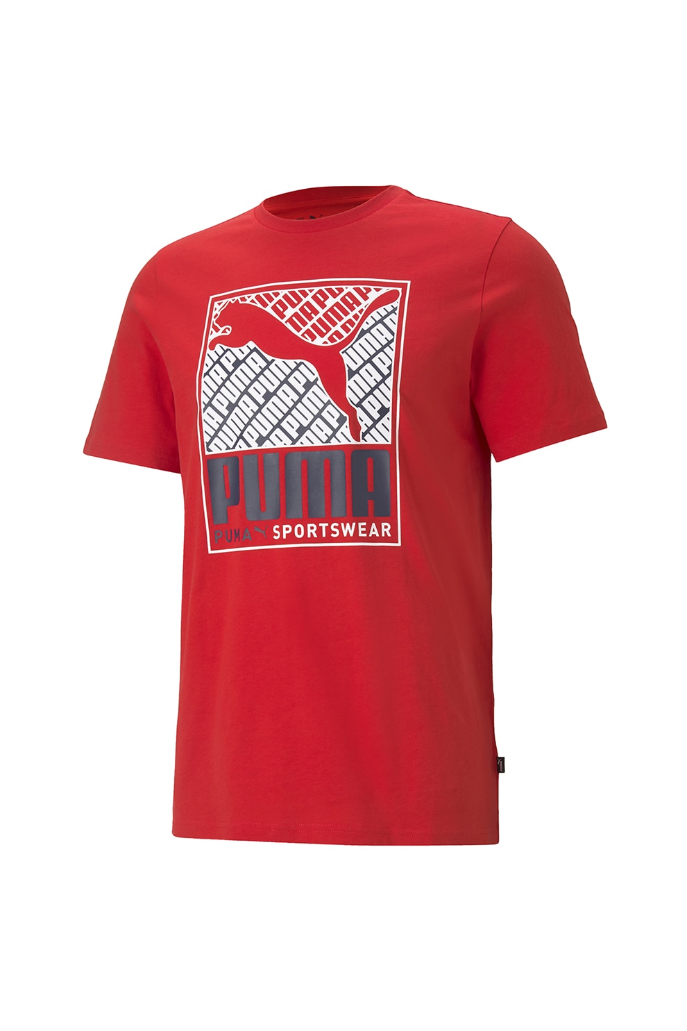 Puma, Tricou cu decolteu la baza gatului si imprimeu logo, Rosu/Alb/Negru