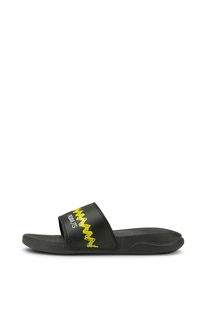 Puma, Papuci din piele ecologica, unisex, Peanuts Popcat 20 PS, logo, Negru Puma, Papuci din piele ecologica, unisex, Peanuts Popcat 20 PS, logo, Negru