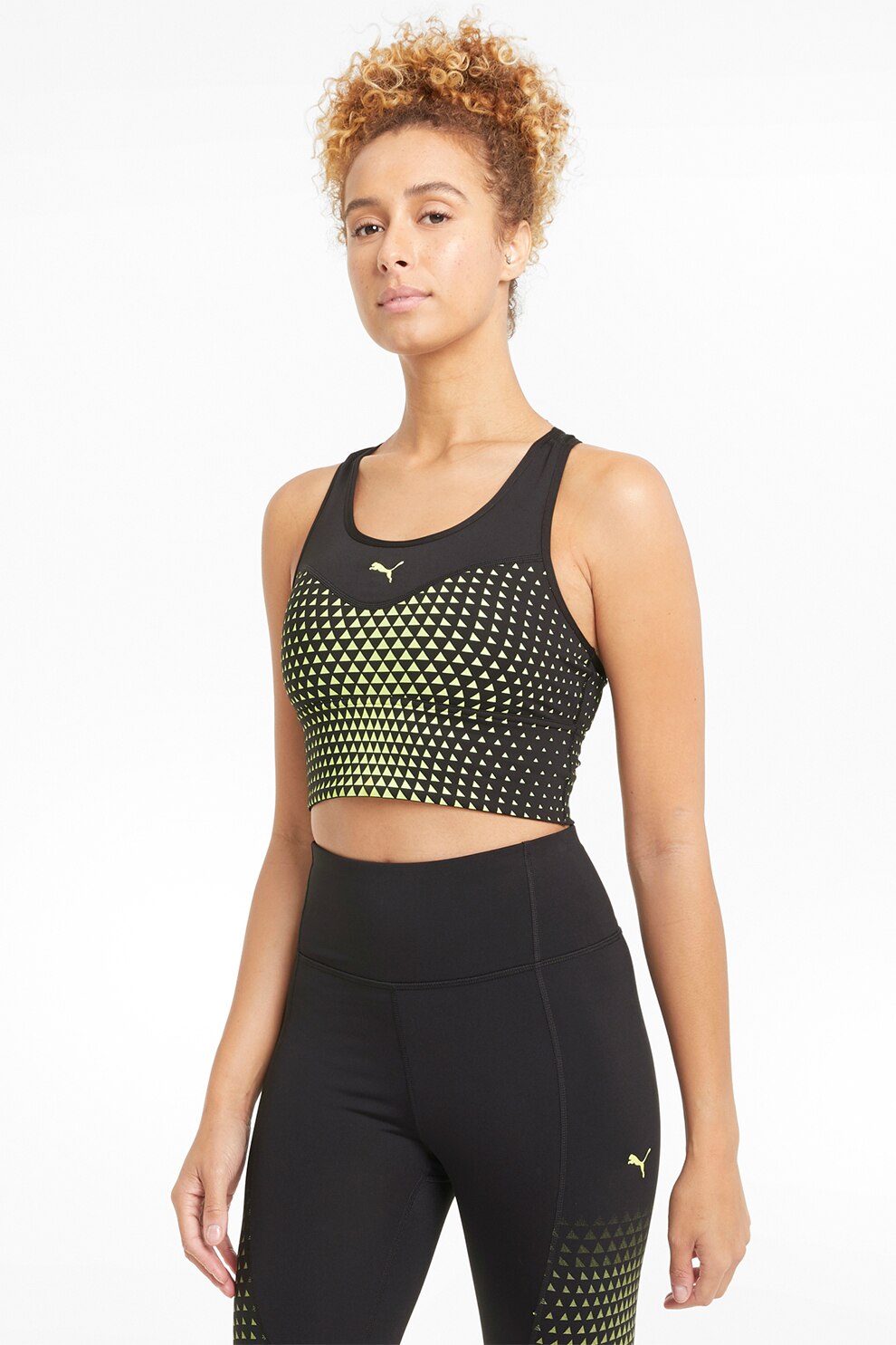 Puma, Bustiera cu model Mid Impact, Negru/Galben