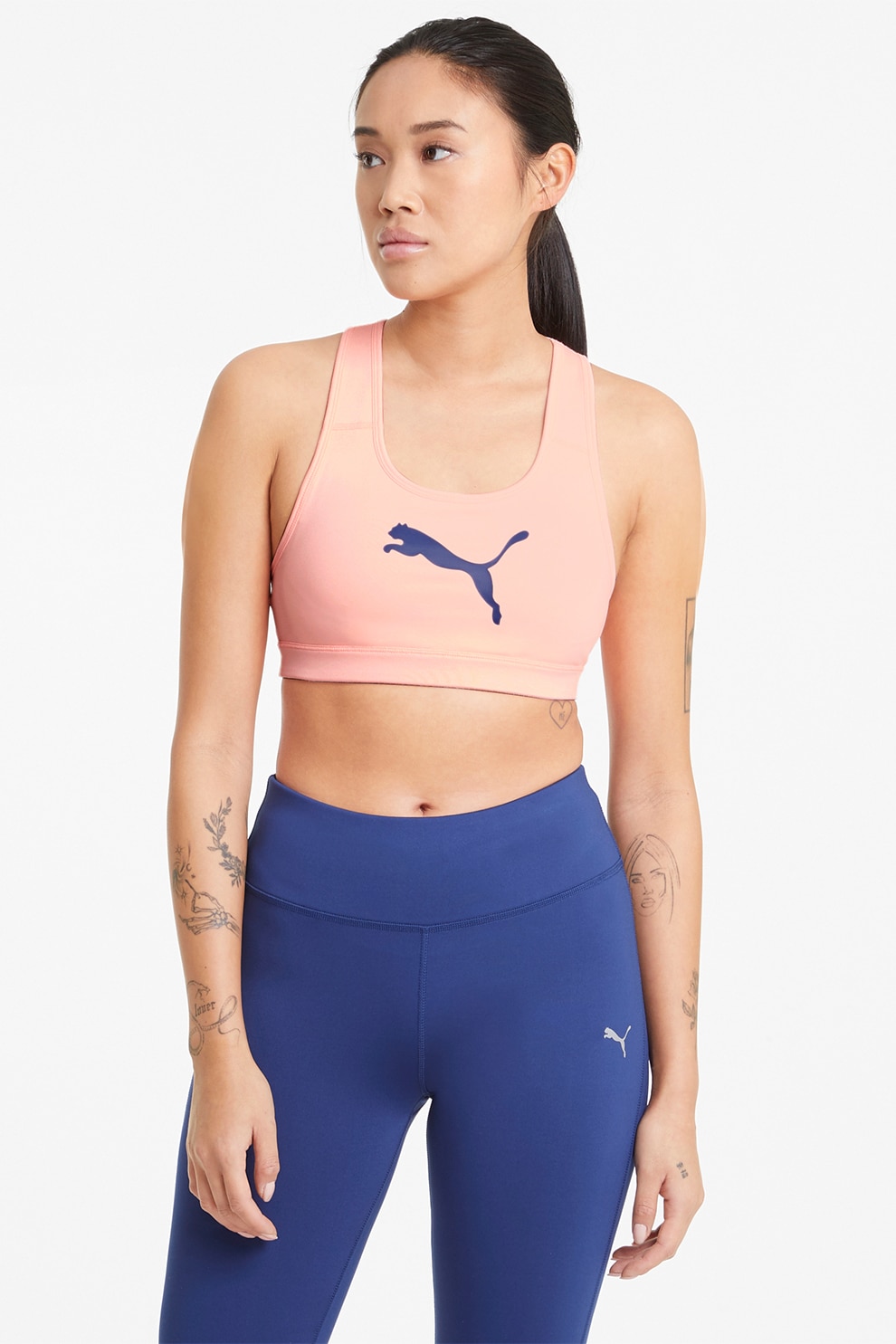 Puma, Bustiera cu sustinere medie si logo, pentru fitness, Piersica