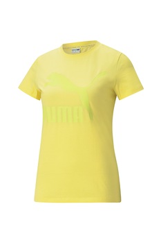Puma, Tricou cu decolteu la baza gatului si logo Classics, Galben Puma, Tricou cu decolteu la baza gatului si logo Classics, Galben