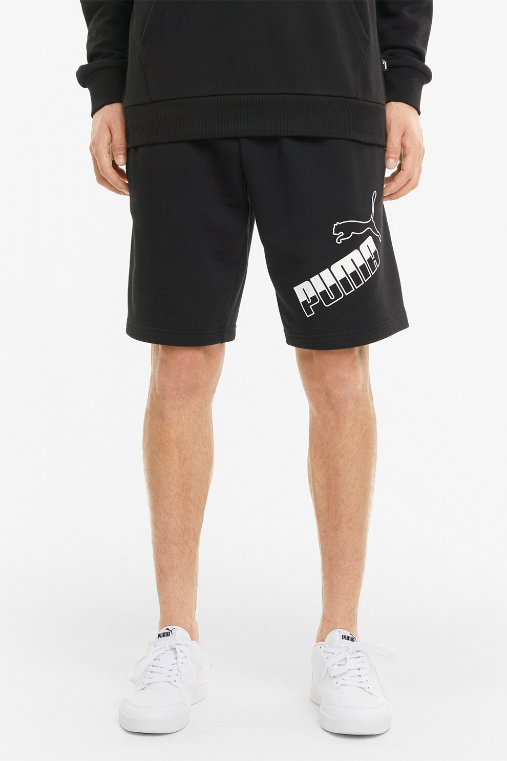 Puma, Pantaloni scurti sport cu imprimeu logo, Negru