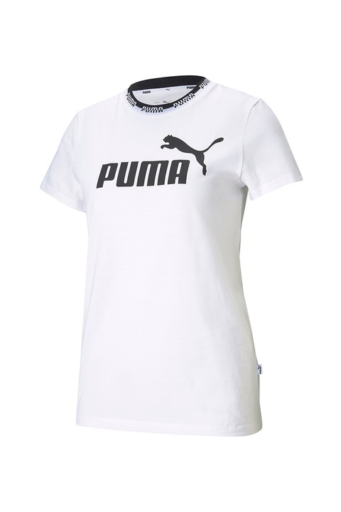 Puma, Tricou cu decolteu la baza gatului si imprimeu logo Amplified, Alb