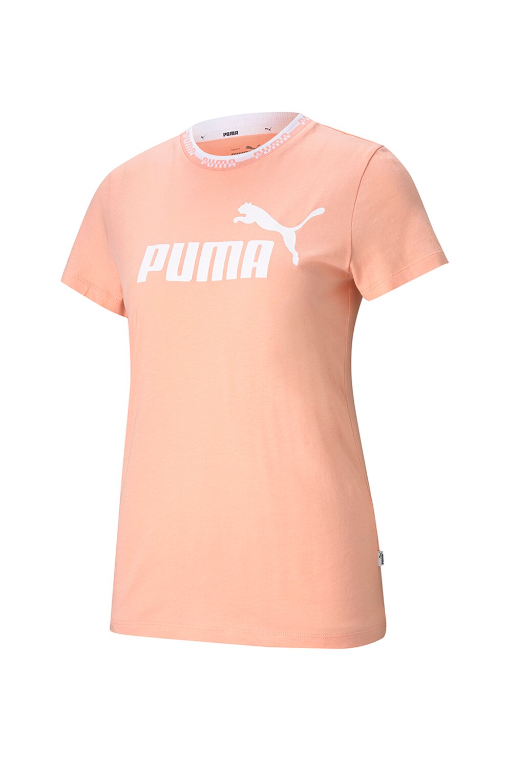 Puma, Tricou cu decolteu la baza gatului si imprimeu logo Amplified, Roz somon