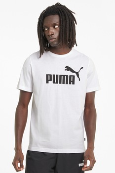 Puma, Tricou de bumbac cu imprimeu logo Essential, Alb