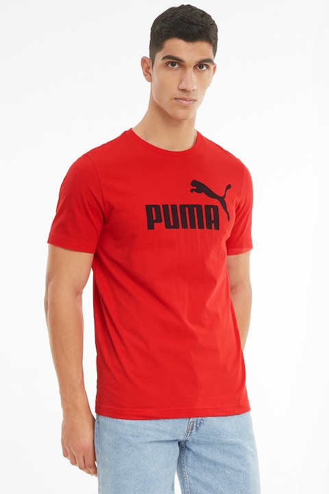 Puma, Tricou de bumbac cu imprimeu logo Essential, Rosu