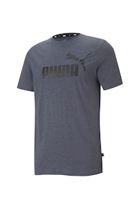 Puma, Тениска Essentials с овално деколте и лого, Тъмносин, M
