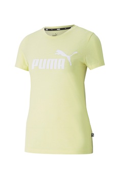 Puma, Tricou cu decolteu la baza gatului si logo Essentials, galben pal Puma, Tricou cu decolteu la baza gatului si logo Essentials, galben pal
