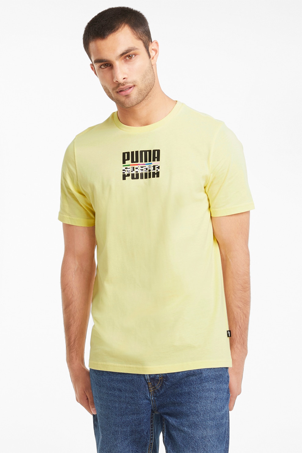 Puma, Tricou cu decolteu la baza gatului si imprimeu logo Core, Galben