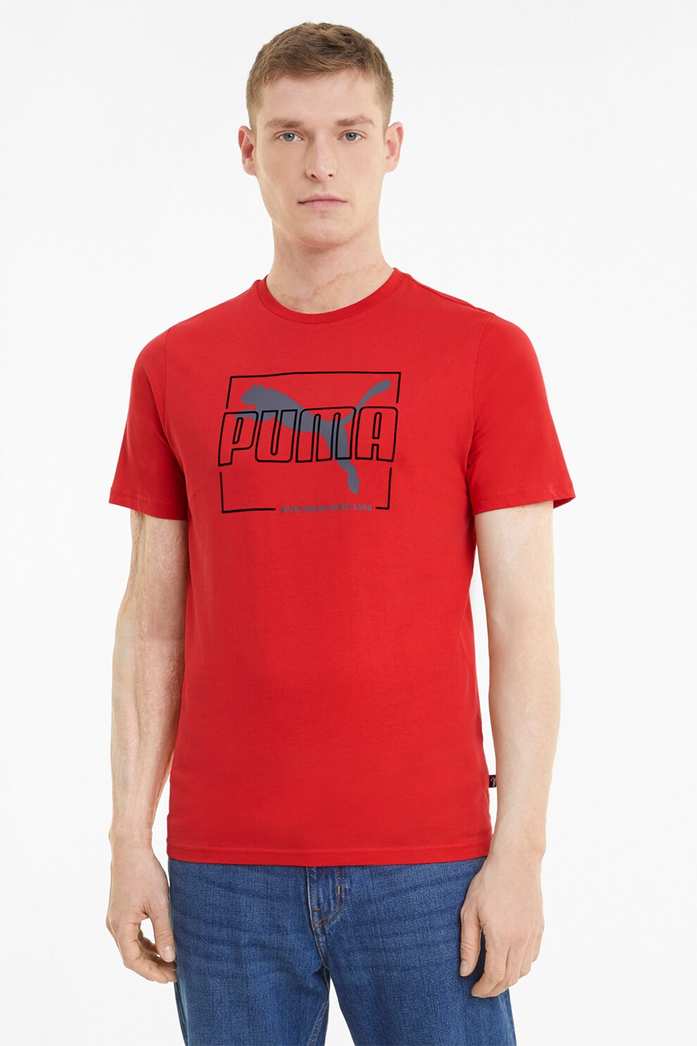 Puma, Tricou de bumbac cu imprimeu, Rosu