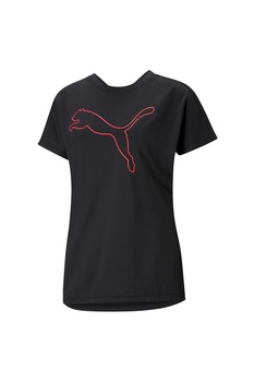 Puma, Tricou cu imprimeu logo si tehnologie DryCELL, pentru antrenament, Negru/Oranj mandarina Puma, Tricou cu imprimeu logo si tehnologie DryCELL, pentru antrenament, Negru/Oranj mandarina