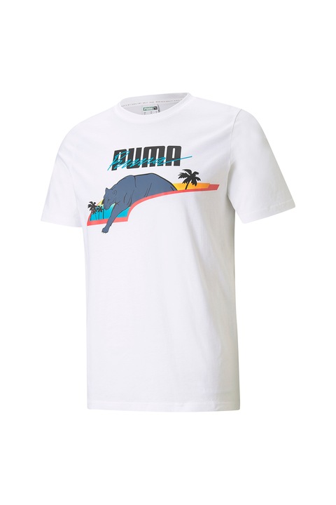 Puma, Десенирана тениска с лого, Бял