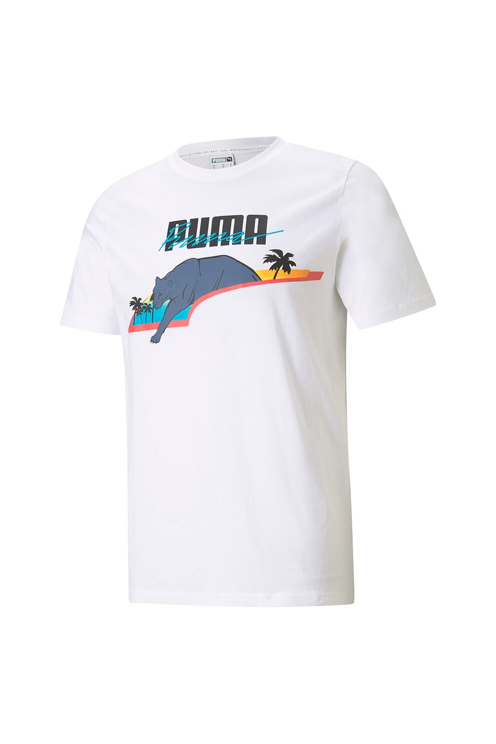 Puma, Tricou cu imprimeu logo si grafic, Alb