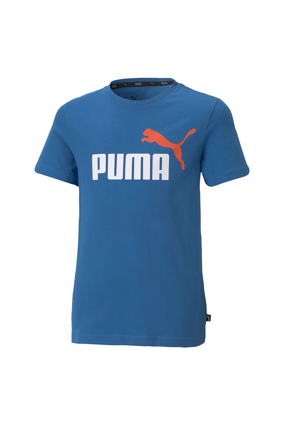 Puma, Tricou cu decolteu la baza gatului, baieti, Essentials+ 2, imprimeu logo, Albastru
