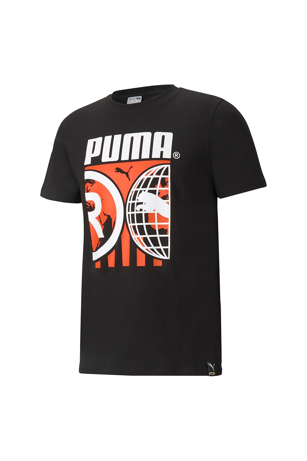 Puma, Tricou cu decolteu la baza gatului si imprimeu, Negru