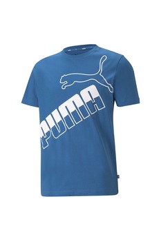 Puma, Tricou cu decolteu la baza gatului si imprimeu logo supradimensionat, Albastru