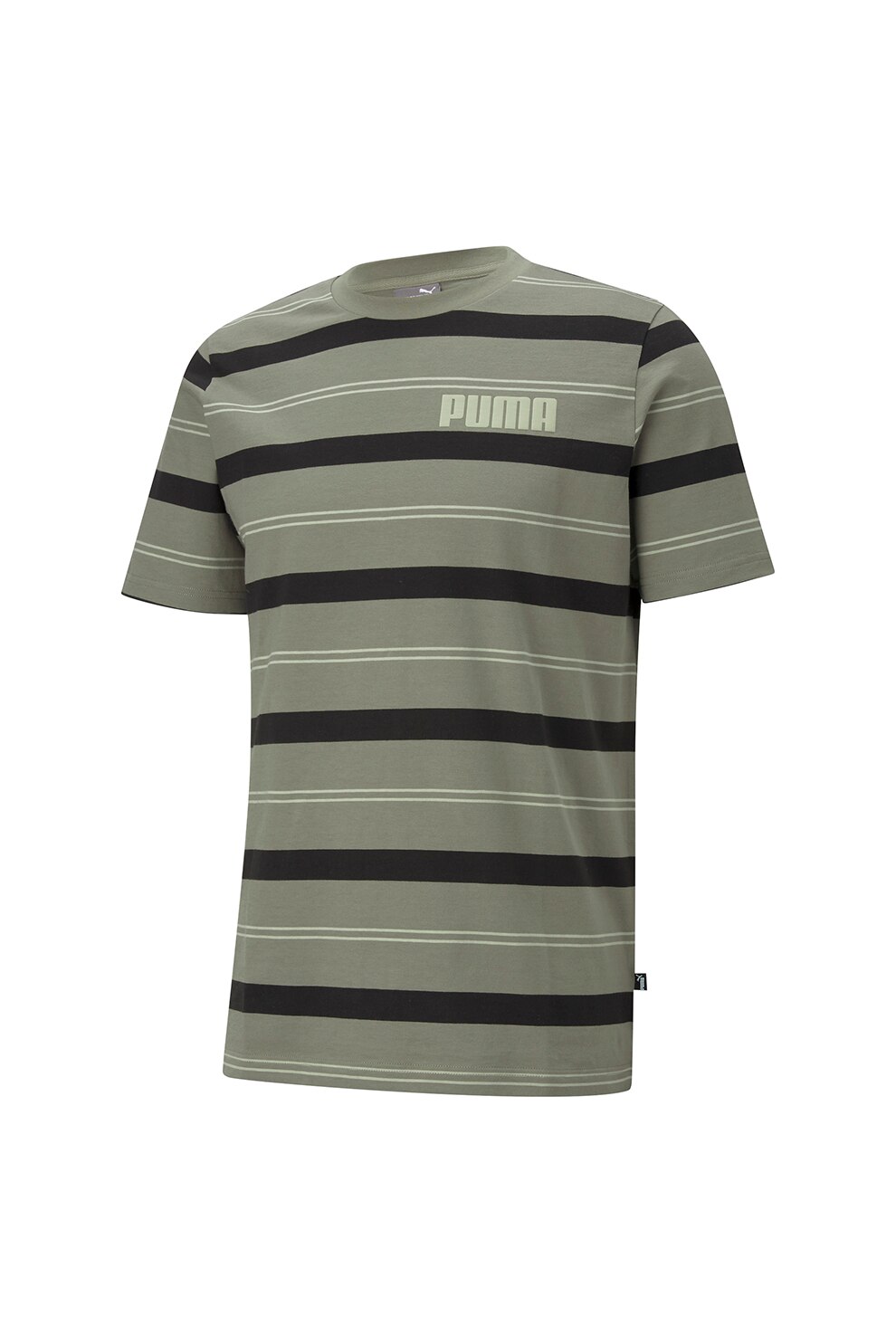 Puma, Tricou cu decolteu la baza gatului si dungi Modern Basics, Verde militar/Negru